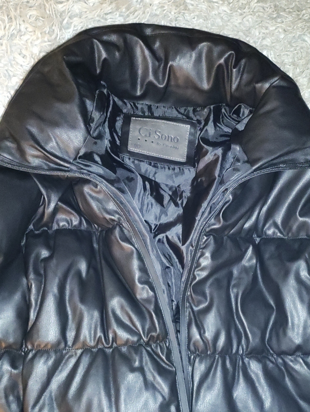 Ci Sono Black Satin-Trim Quilted Puffer Jacket